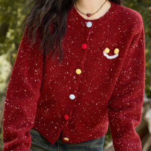 Vintage Smile Embroidery Wool Cardigan