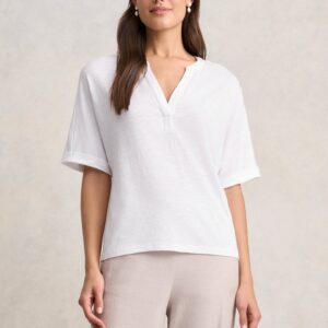 Notch Neck Half Sleeve T-Shirt - White