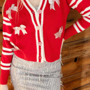 Sweet Bow V Neck Long Sleeve Cardigan