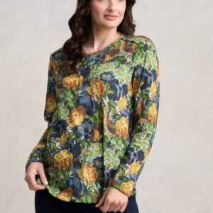 Long Sleeve Button Detail T-Shirt - Peony Print