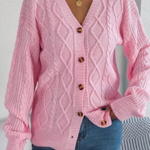 Knitted Long Sleeve Loose Single Breasted Cardigan