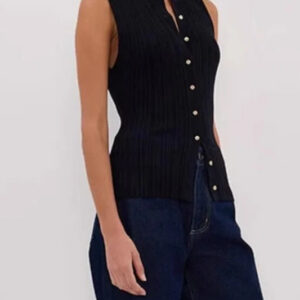 Solid Ribbed Sleeveless Cardigan